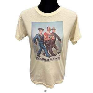 Vintage 80s Together We Win WWI Propaganda Graphic T-Shirt Single Stitch